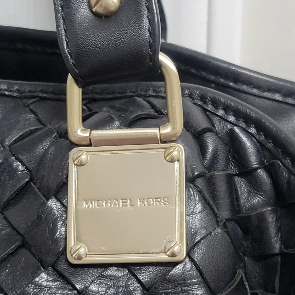 Michael Kors Newbury Woven Leather Shoulder Bag.